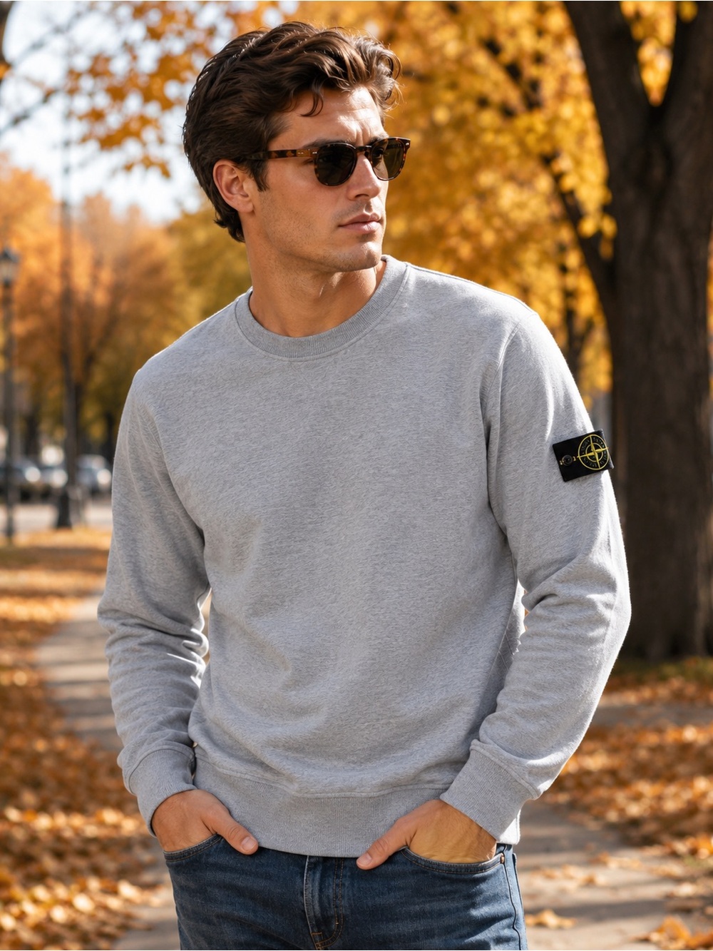 STONE ISLAND Light Gray Crewneck Sweater